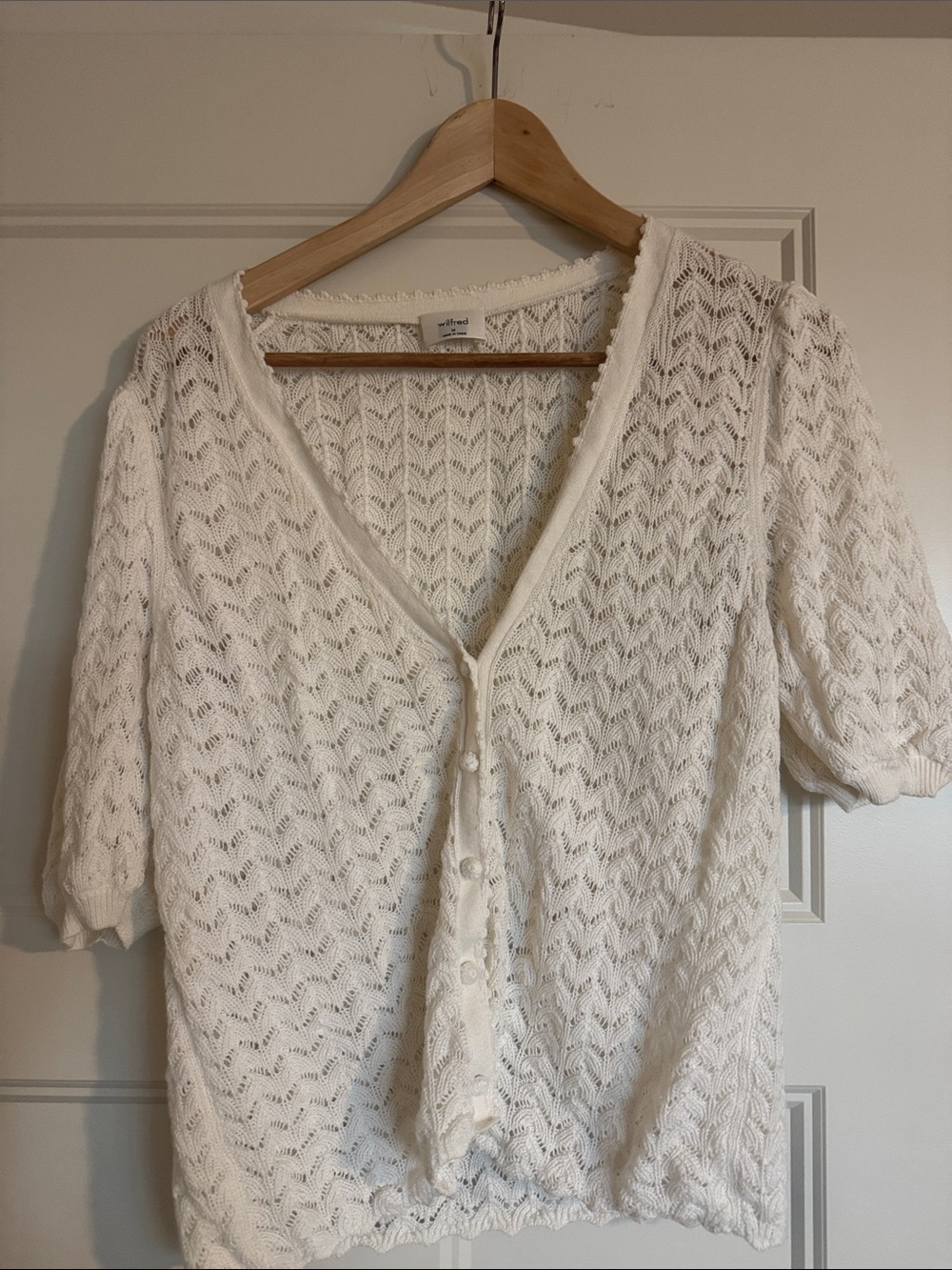 Wilfred White Crochet Knit Button-Front Cardigan